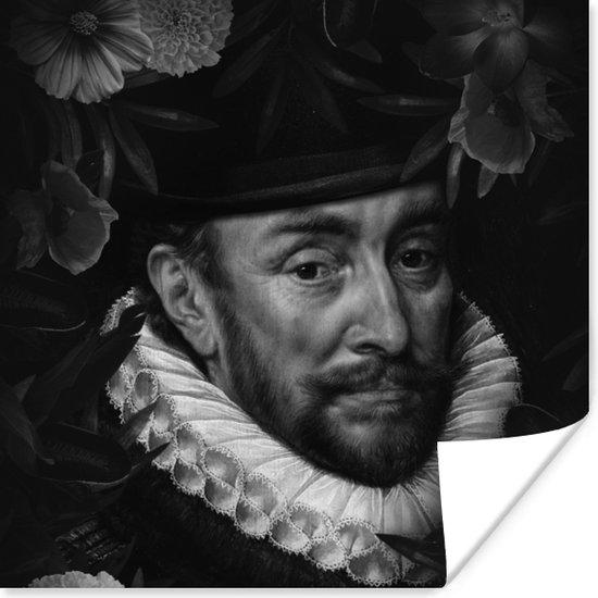 Poster Portret van Willem I - Adriaen Thomasz - Zwart - Wit - 50x50 cm