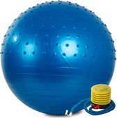Playos® - Yogabal - 65 cm - Blauw - inclusief Pompje - met Reliëf - Balansbal - Fitness Bal - Pilates Bal - Kinderen en Volwassenen - Sensomotorisch Kussen - Trainingskussen - Revalidatie