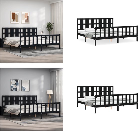Bedframe met hoofdbord metaal zwart 200x200 cm