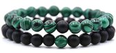 Kralen Armband - Mat Zwart / Groen - Natuursteen - Armbanden Heren Dames - Kralenarmband - Cadeau voor Man - Mannen Cadeautjes