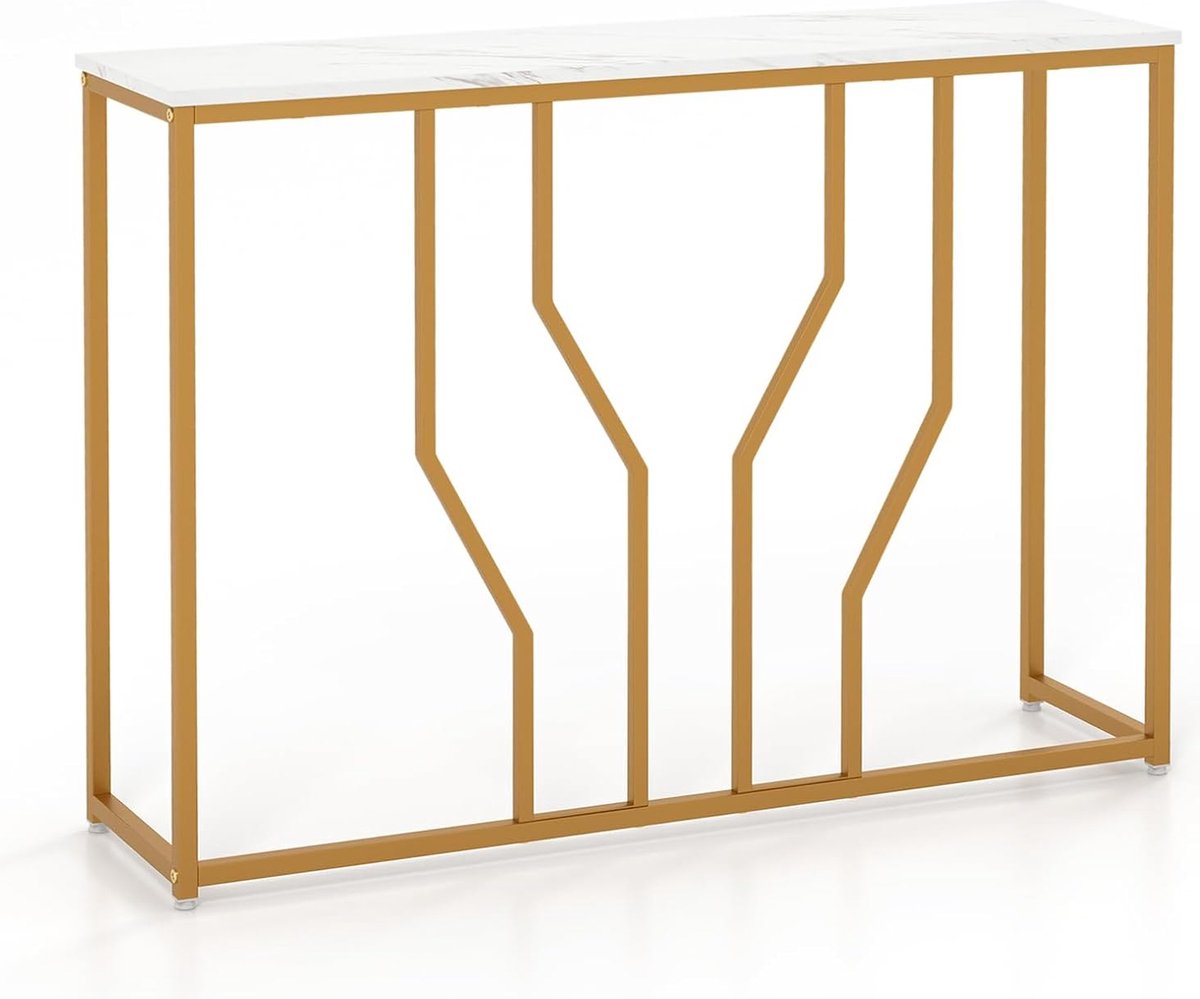 Costway – Table console en faux marbre – Design géométrique moderne – Cadre en métal doré – Dimensions 120 x 30 x 80 cm – Kit anti-basculement inclus