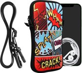 kwmobile Tasje voor smartphones XXL - 7" - Hoesje van neopreen in meerkleurig - Phone case met nekkoord - Stripboek design
