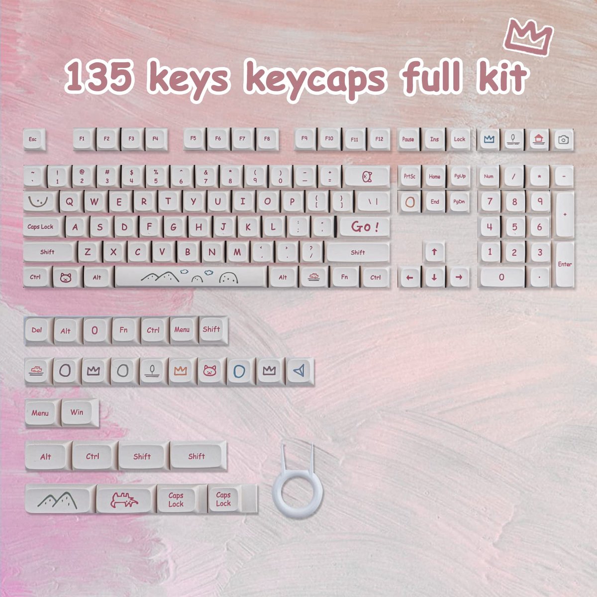 Beroli - Keycaps - 134 Toetsen - PBT Keycap Set - Minimalistisch Wit Thema - XDA Profiel - Dye-Sublimatie - Dikke Custom Keycaps voor ANSI Layout - Mechanische Toetsenbord
