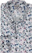 OLYMP comfort fit overhemd - popeline - wit met blauw en roze bloemen dessin - Strijkvrij - Boordmaat: 41