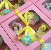 Roze doos voor 4 cupcakes (per 25 stuks)