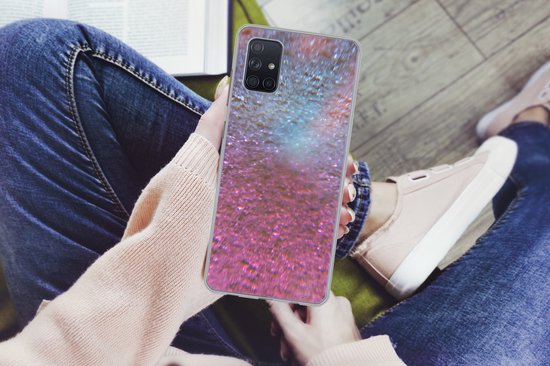 Telefoonhoesje Geschikt voor Samsung Galaxy A51 5G hoesje - Roze - Glitter - Abstract - Design - Blauw - Siliconen Telefoonhoesje Telefoonhoesje