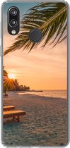 Geschikt voor Huawei P20 Lite (2020) hoesje - Strand - Strandstoel - Zonsondergang - Siliconen Telefoonhoesje