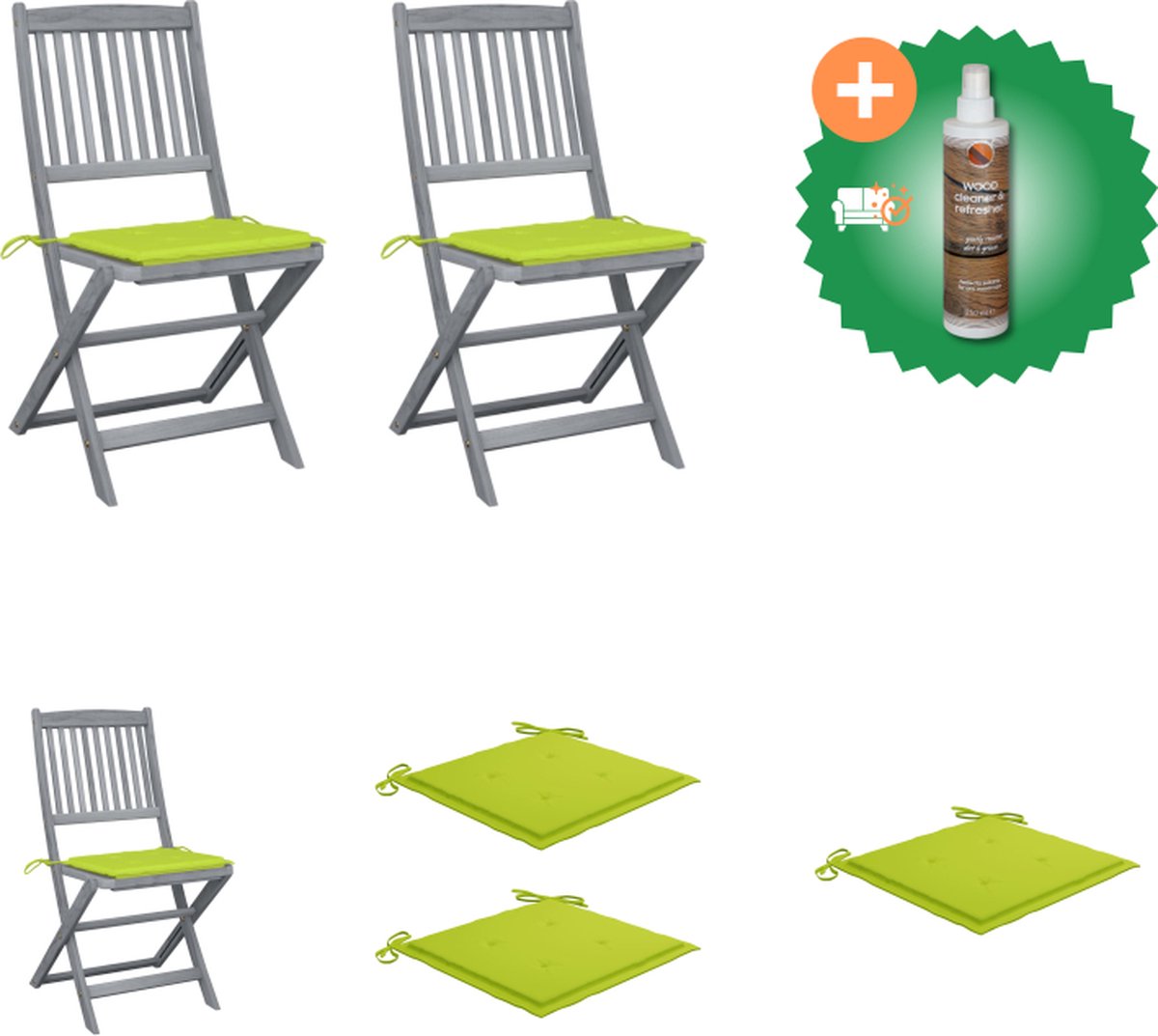 VidaXL Eetstoelen Massief Acaciahout 48.5 x 57 x 91 cm Greywash Tuinstoel Inclusief Houtreiniger en verfrisser