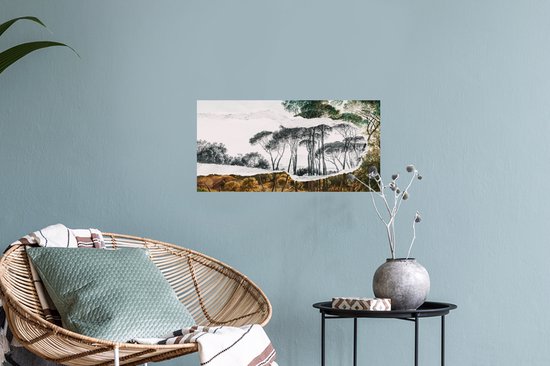 Muurstickers - Sticker Folie - Italiaans landschap parasoldennen - Kunst - Hendrik Voogd - Schilderij - Zwart wit - Oude meesters - 40x20 cm - Plakfolie - Muurstickers Kinderkamer - Zelfklevend Behang - Zelfklevend behangpapier - Stickerfolie