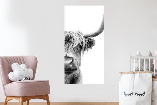Stickers muraux - Sticker Feuille - Scottish Highlander - Animaux - Zwart - Wit - 60x120 cm - Feuille Adhésive - Stickers muraux Muraux Chambre d'Enfant - Papier Peint Auto Adhésif