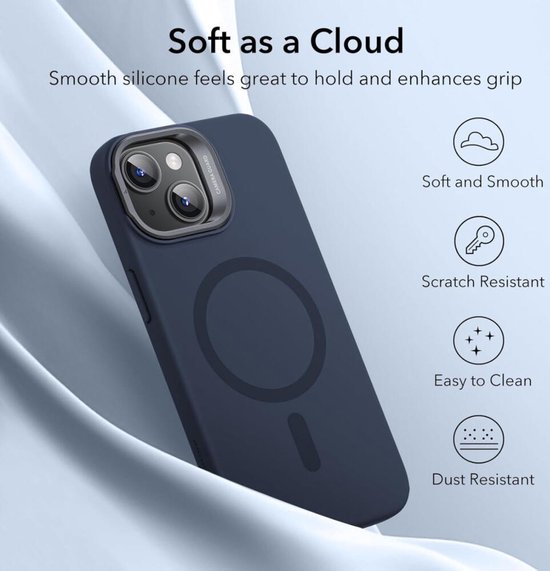 Étui ESR Cloud Soft HaloLock adapté à Apple iPhone 15 Plus | Compatible avec MagSafe et HaloLock | Couverture arrière avec support de rangement | Silicone souple | Noir