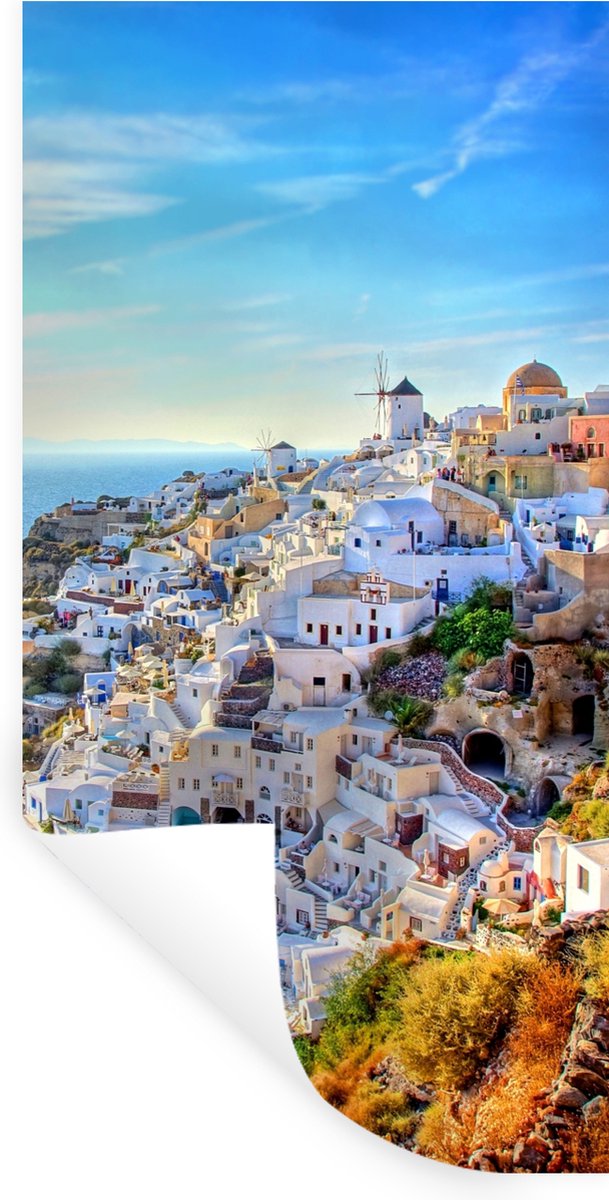 Muurstickers - Sticker Folie - Gebergte Santorini Griekenland - 60x120 cm - Plakfolie - Mu