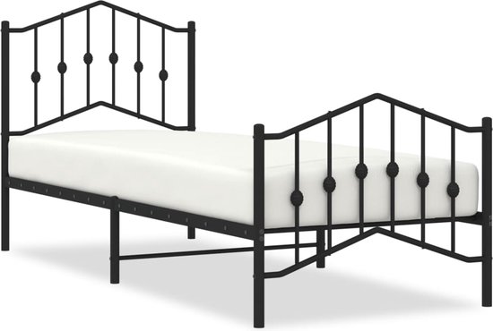 vidaXL - Bedframe - met - hoofd- - en - voeteneinde metaal - zwart - 90x200 - cm