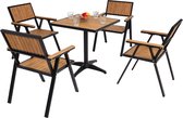 Cosmo Casa Set Van 4 Tuinstoelen - Tuintafel - Stoeltafel - Gastro Outdoor Coating - Aluminium - Houtlook - Zwart, Teak