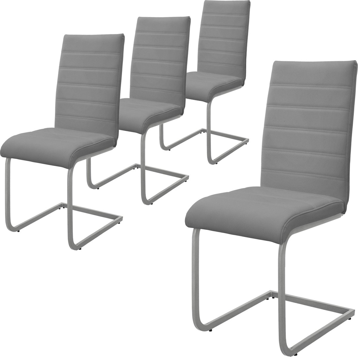 ml-design eetkamerstoelen set van 4, grijs schommelstoel, sledestoel met hoge rugleuning, ergonomische keukenstoelen van kunstleer & metaal, moderne gestoffeerde stoel voor eettafel & woonkamer