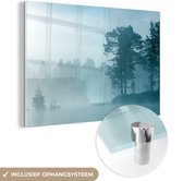 MuchoWow® Glasschilderij 180x120 cm - Schilderij acrylglas - Bos - Licht - Mist - Foto op glas - Schilderijen