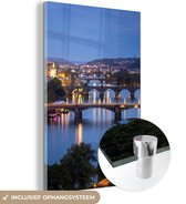 MuchoWow® Peinture sur verre 80x120 cm - Peinture sur verre acrylique - Prague - Water - Pont - Photo sur verre - Peintures