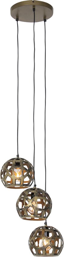 QAZQA bobby - Industriele Hanglamp - 3 lichts - Ø 25 cm - Goud/messing - Industrieel - Woonkamer | Slaapkamer | Keuken