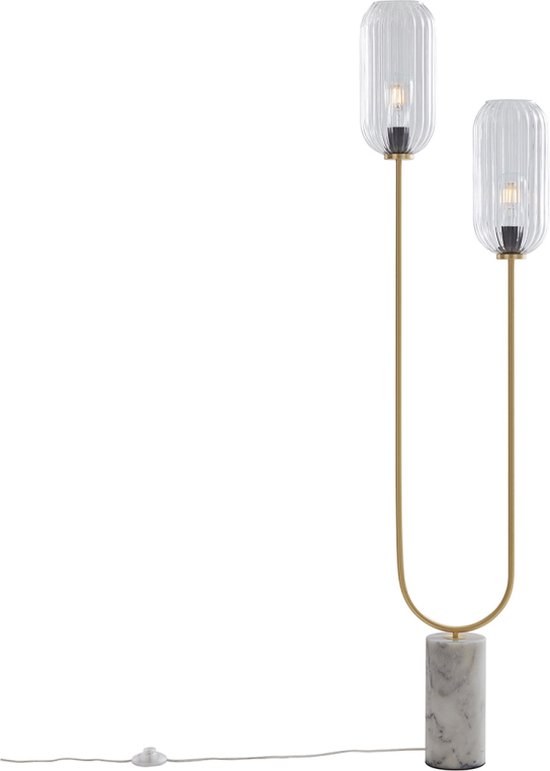 QAZQA rid - Art Deco Vloerlamp | Staande Lamp - 2 lichts - H 150 cm - Messing - Woonkamer | Slaapkamer | Keuken