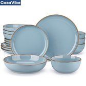 CasaVibe Luxe Serviesset – 16 delig – 4 persoons – Porselein - Bordenset – Dinner platen – Dessertborden - Kommen - Mokken - Set - Nimf