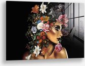 Wallfield™ - Flower Woman | Glasschilderij | Muurdecoratie / Wanddecoratie | Gehard glas | 40 x 60 cm | Canvas Alternatief | Woonkamer / Slaapkamer Schilderij | Kleurrijk | Modern / Industrieel | Magnetisch Ophangsysteem