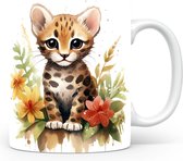 Mok met Ocelot Beker voor koffie of tas voor thee, cadeau voor dierenliefhebbers, moeder, vader, collega, vriend, vriendin, kantoor