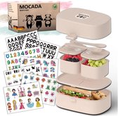Bento Box voor kinderen, inclusief 216-delige stickerset, BPA-vrij, lekvrije lunchbox met bestek en vakken, duurzame broodtrommel zonder schadelijke stoffen voor school en uitstapjes (beige)