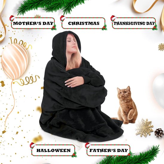 Queenshin Hoodie Draagbare Deken Sweatshirt Voor Vrouwen - Warme Flanellen Bodydeken Met Capuchon