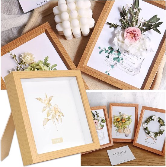 Cadre Photo 3D à Remplir 20x20 Cm - Profondeur 3 Cm, Bois MDF, Pour Souvenirs, Médailles, Fleurs Séchées