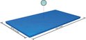 Blauw Bestway zwembadafdekzeil met afmetingen 10 voet (3.04m) x 6 voet 9 inch (2.05m) en regen symbool.