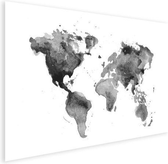 Wereldkaart aquarel zwart wit poster 100x50 cm | Wereldkaart Poster |  bol.com