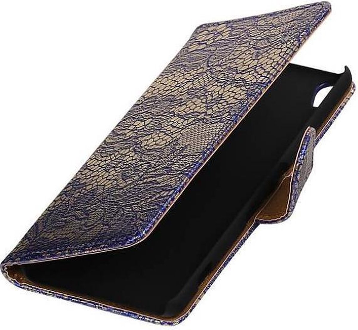 Lace Bookstyle Wallet Case Hoesjes Geschikt voor Sony Xperia XA Blauw