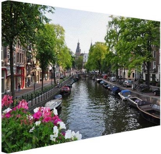 Toile d' Amsterdam canal d' été à Amsterdam toile 30x20 cm - petit - impression photo sur toile peinture Décoration murale salon / chambre à coucher) / Villes Peintures Toile