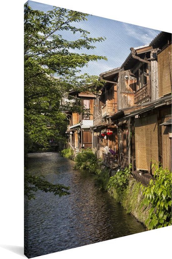 Maisons traditionnelles le long du canal près de Kyoto au Japon Toile 60x90 cm - Tirage photo sur toile (Décoration murale salon / chambre)