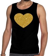 Gouden hart glitter tanktop / mouwloos shirt zwart heren - heren singlet Gouden hart M