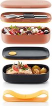 Lékué dubbele lunchbox uit kunststof met silicone band zwart en roze 1L