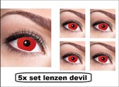 5x Lenzen per paar in doosje Red Devil - Halloween | Horror | Griezel | duivel | lens