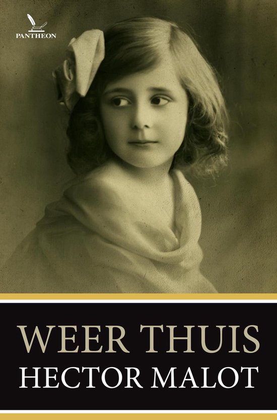 Boekcover met een sepiafoto van een jong meisje met een strik in haar haar, omhuld met een sjaal.