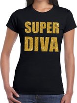 Super Diva glitter tekst t-shirt zwart dames - dames shirt Super Diva M