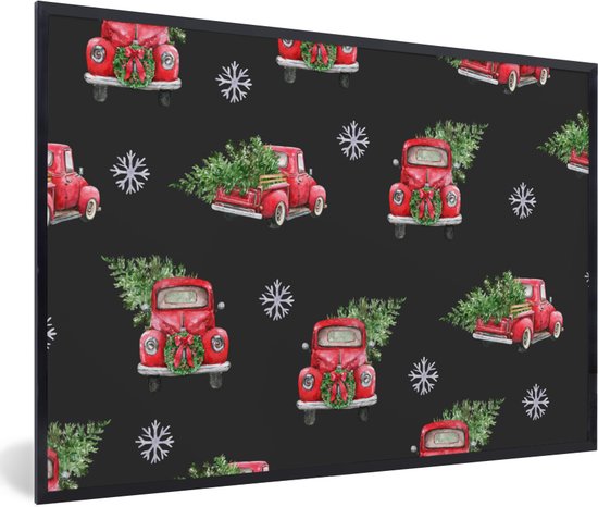 Cadre photo avec affiche - Noël - Motif - Voiture - 60x40 cm - Cadre pour affiche - Décorations de Noël - Décoration de Noël pour l'intérieur - Noël