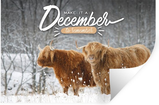 Sticker Muursticker Citations pour la maison - 'Make it a December to Remember' et fond avec Highlanders écossais - 120x80 cm - film adhésif autocollant - sticker mural repositionnable