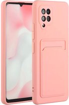 Samsung A52 Hoesje met pasjeshouder Licht Rose - Samsung Galaxy A52s 4G/5G hoesje Soft silicone colour case met kaarthouder