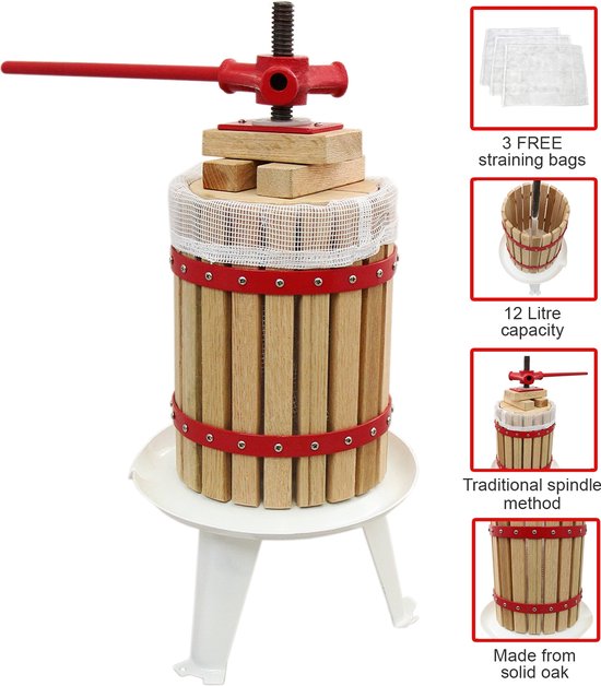 Moulin à Fruits Grafner 7 Litres - Version Massive Avec Manivelle - Pour Presser Pommes, Baies, Raisins - Broyeur à Fruits Robuste