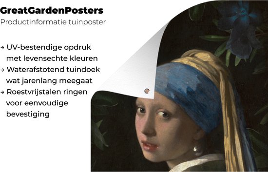 Décoration de Jardin Fille à la perle - Vermeer - Fleurs - Blauw - 30x40 cm - Toile de jardin - Affiche extérieure