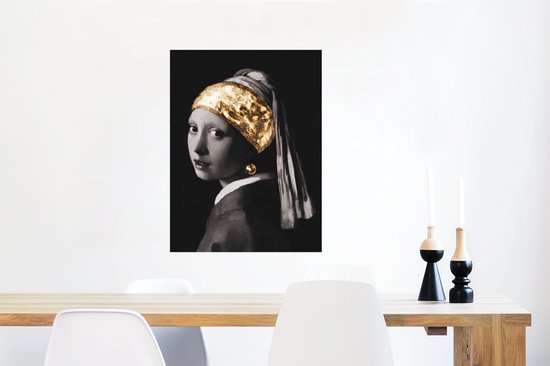 Affiche Fille avec une boucle d'oreille en perle - Vermeer - Or - 60x80 cm