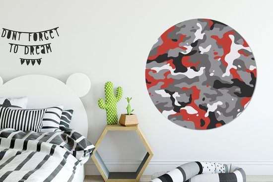 Motif camouflage avec des accents rouges Cercle mural aluminium ⌀ 120 cm - impression photo sur cercle mural / cercle vivant / cercle de jardin (décoration murale)