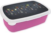 Broodtrommel Roze - Lunchbox - Brooddoos - Kruiden op zilveren lepels - 18x12x6 cm - Kinderen - Meisje