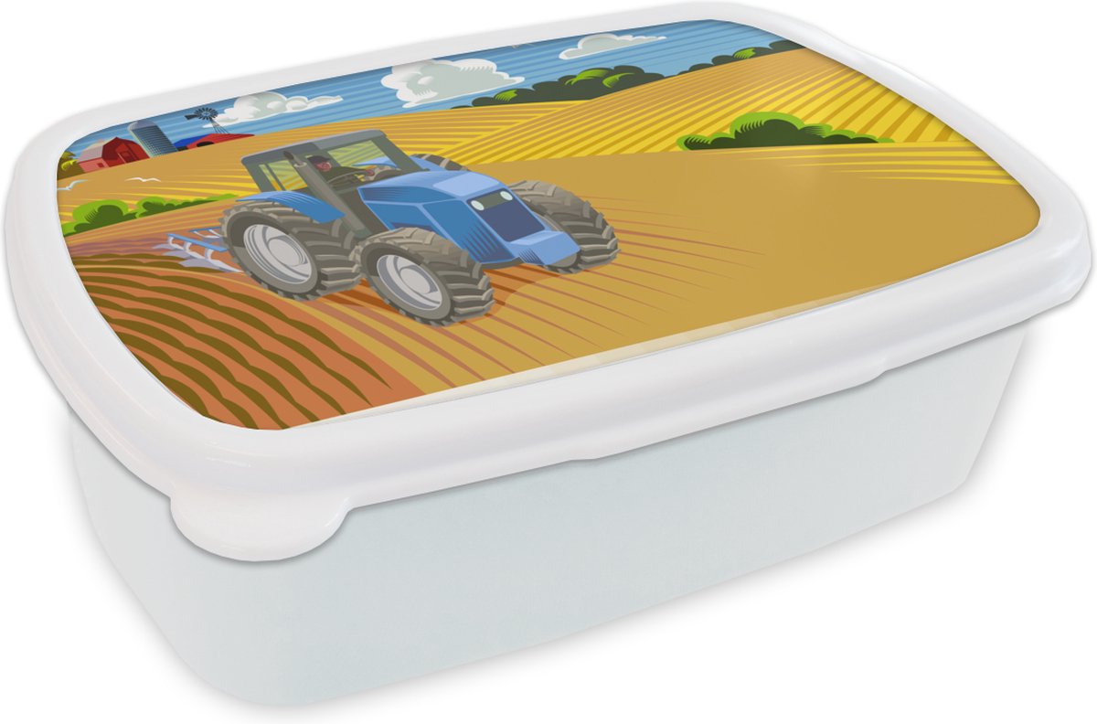 Broodtrommel Wit - Lunchbox - Brooddoos - Trekker - Boer - Wolken - 18x12x6 cm - Volwassenen
