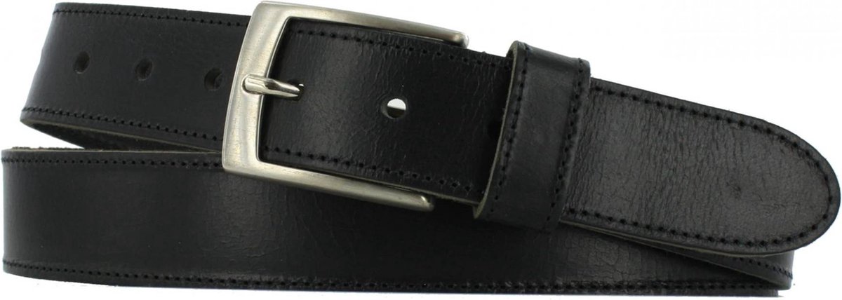 Leren Riem Heren/Dames Rondgestikt | 3.5cm breed | Riemmaat: 85cm (totale lengte: 100cm) | 100% echt leer | Kleur: zwart | Nikkelvrije gesp