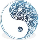 WallCircle - Wandcirkel ⌀ 120 - Een illustratie van Yin en Yang in bloemen - Ronde schilderijen woonkamer - Wandbord rond - Muurdecoratie cirkel - Kamer decoratie binnen - Wanddecoratie muurcirkel - Woonaccessoires XXL